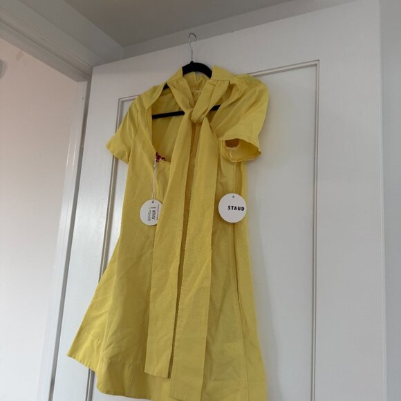 NWT Staud Ilana Mini Dress Oversized High Neck Short Sleeves Back Bow Sz Small - Picture 7 of 8